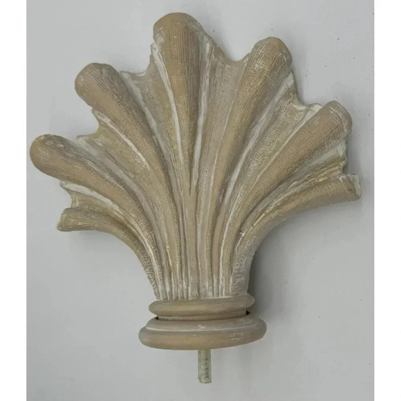 LARGE vintage Pair Wood 7” Drapery Curtain Rod Finials sea Shell Beach Nautical - Picture 1 of 9